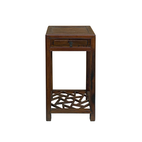 Vintage Chinese Worn Out Patina Light Brown Square Pedestal Plant Stand cs7819S