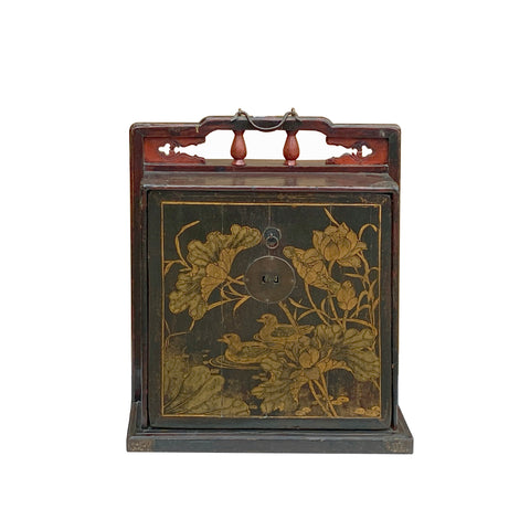 Vintage Chinese Fujian Golden Graphic Wedding Trunk Cabinet Chest cs7820S