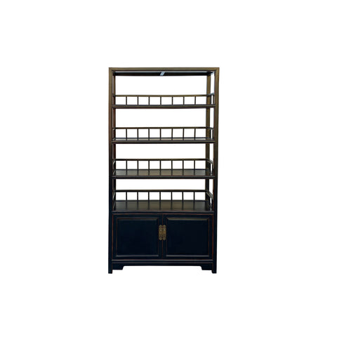 Chinese Oriental Matte Black Lacquer Bookcase Display Curio Cabinet cs7832S