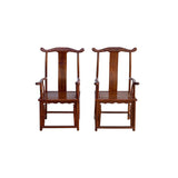 Pair Chinese Natural Wood Copper Brown Stain Yoke-Back Armchairs cs7833S