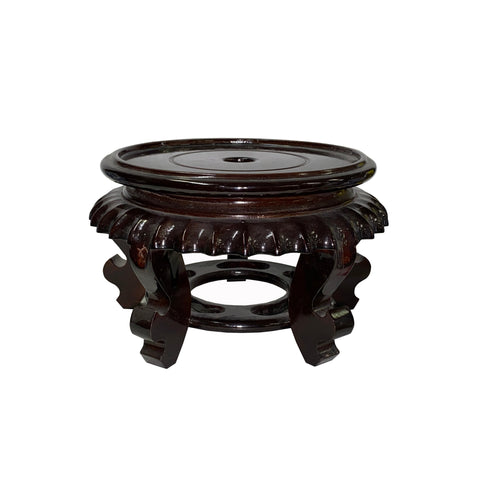 Dark Brown-Wood-Round-Table-Top-Vase-Stand
