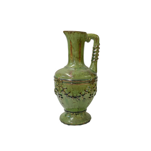  Olive Green Ceramic Leaf Wreath Pattern Jar Shape Vase