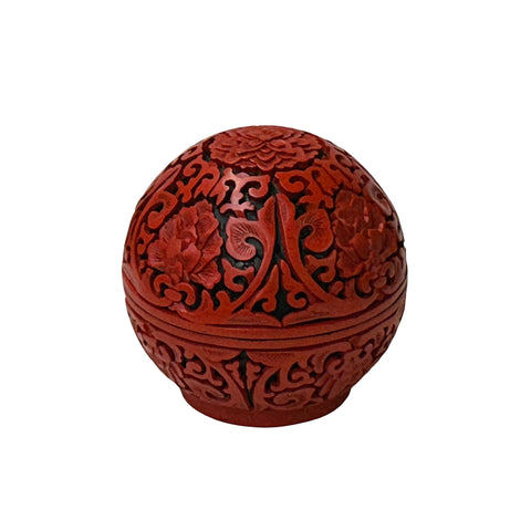 Vintage Chinese Red Lacquer Round Globe Floral Accent Box GB283S