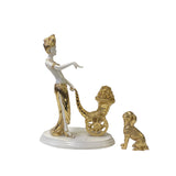 Gold White Coin Cart Lady w Poodle Fiber Glass Decor Figure ws3267S