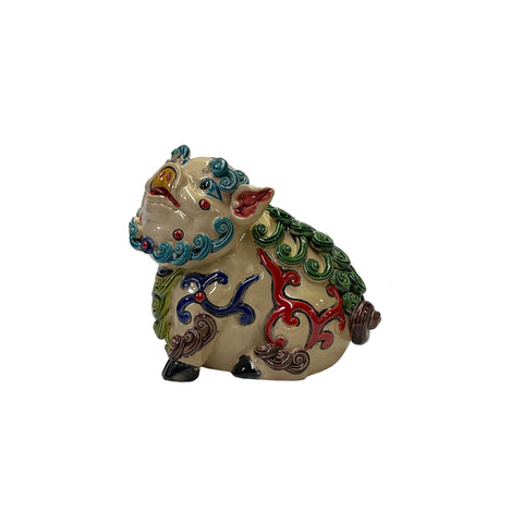Off White Small Ceramic Artistic Piggy Figure Display