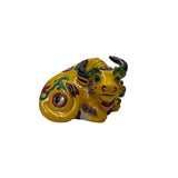 Yellow Small Ceramic Artistic Ox Buffalo Figure 