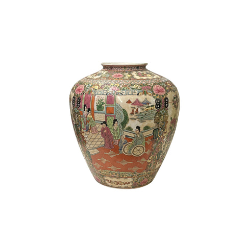 Vintage Chinese Famille Rose People Scenery Oval Round Porcelain Vase JK194S