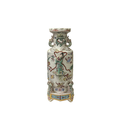 Hand Crafter Vintage Chinese White People Scenery Round Porcelain Vase JK195S