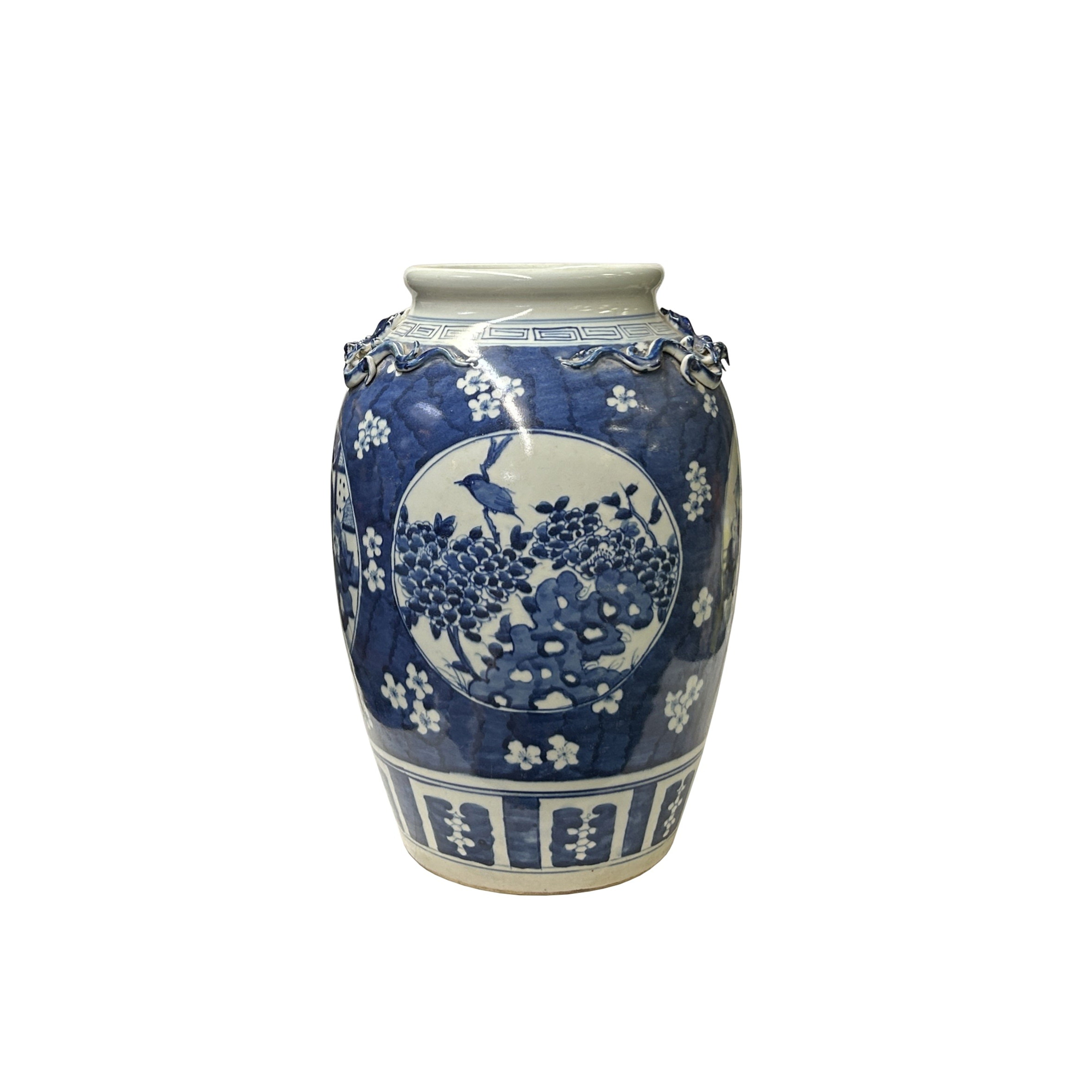 Hand Crafted Vintage Chinese Blue White Flower Birds Porcelain Vase JK198S