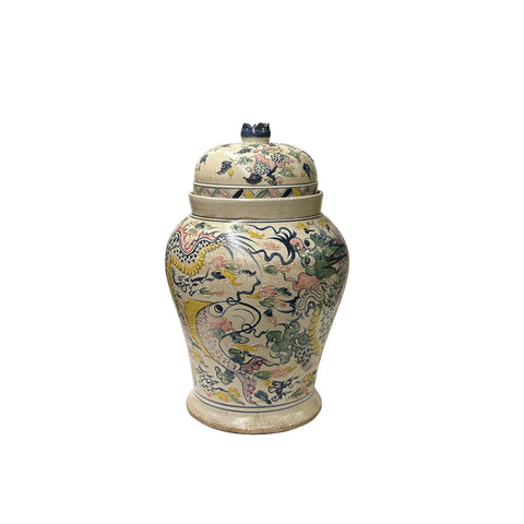 Vintage Historic Treasure Dragon Theme Beige Base Ceramic Pot Vase JK200S