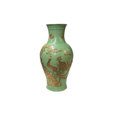 Vintage Chinese Pastel Green Turquoise Golden Birds Porcelain Vase JK201S