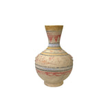 Earthy Beige Pottery Bulb Shape Faded Floral Geometric Pattern Art Vase JK214S