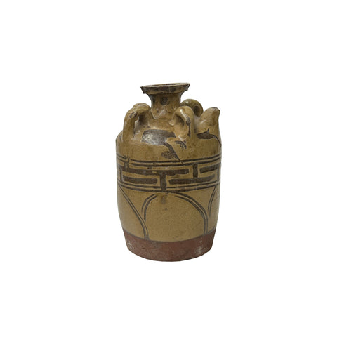 Earthy Brown Pottery Tube Shape Rings Geometric Pattern Art Vase JK215S Earthy Brown Pottery Tube Shape Rings Geometric Pattern Art Vase JK215S