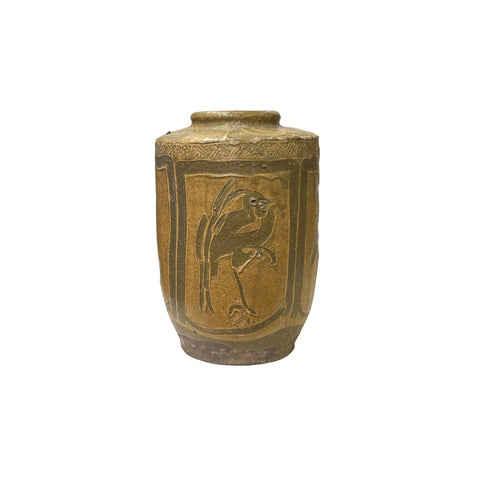 Vintage Earthy Beige Brown Village Rural Pottery Ceramic Pot Vase JK218S