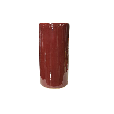 Chinese Plain Brick Red Porcelain Round Column Vase Holder JK219S