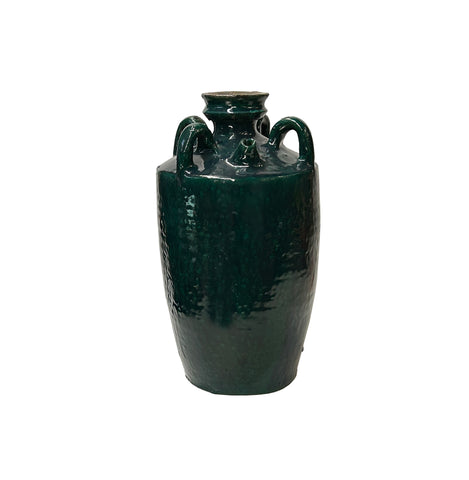 Vintage Dark Green Glaze Slim Round Jar Shape Pottery Ceramic Pot Vase JK221S