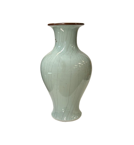 Off White Gray Glaze Crackle Lines Slim Round Porcelain Art Vase JK222S