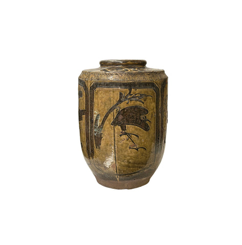 Vintage Earthy Beige Brown Village Rural Pottery Ceramic Pot Vase JK223S