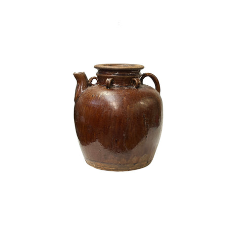 Vintage Earthy Dark Brown Village Rural Pottery Ceramic Pot Vase JK224S