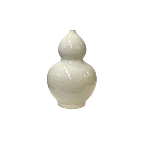 Vintage Off White Glaze Gourd Shape Pottery Ceramic Pot Vase JK225S