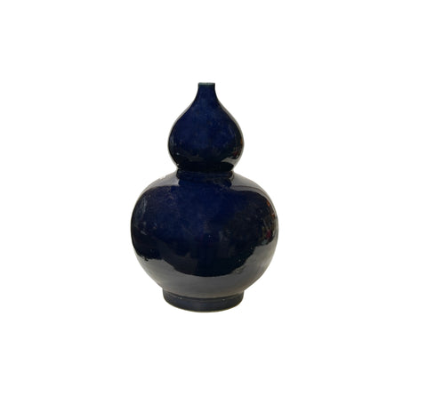 Vintage Dark Navy Blue Glaze Gourd Shape Pottery Ceramic Pot Vase JK226S