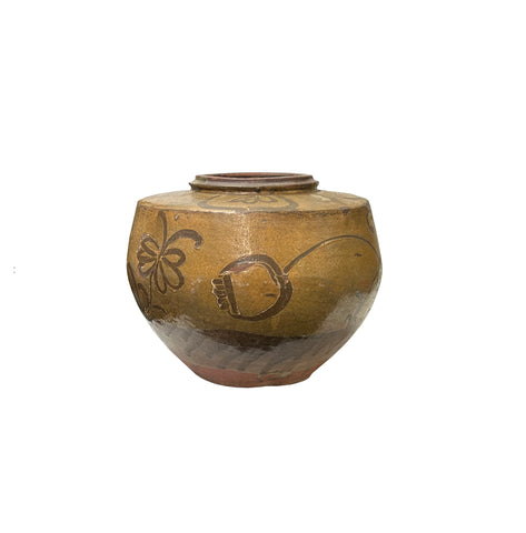 Vintage Earthy Beige Brown Village Rural Pottery Ceramic Pot Vase JK227S