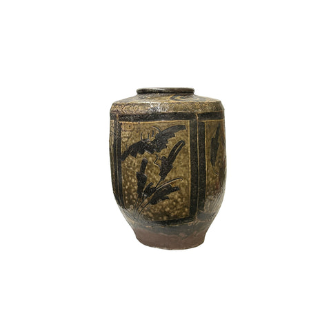 Vintage Earthy Beige Brown Village Rural Pottery Ceramic Pot Vase JK228S