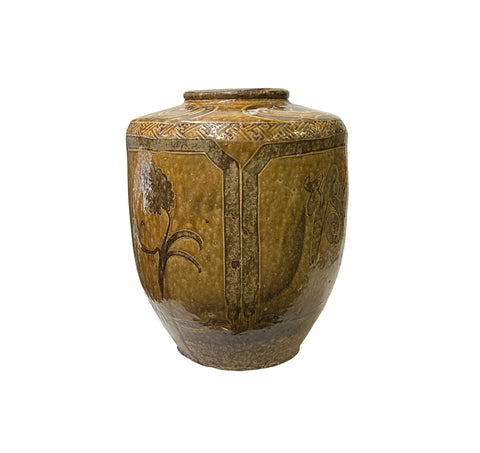 Vintage Earthy Beige Brown Village Rural Pottery Ceramic Pot Vase JK230S