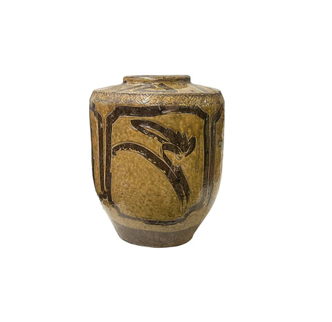Vintage Earthy Beige Brown Village Rural Pottery Ceramic Pot Vase JK231S