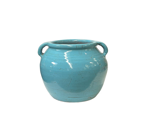 Vintage Light Pastel Blue  Glaze Round Jar Shape Pottery Ceramic Pot Vase JK233S