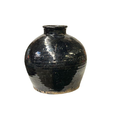 Vintage Earthy Rustic Black Village Rural Pottery Ceramic Pot Vase JK234S
