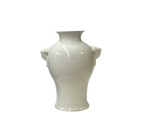 Off White Glaze Elephant Head Rings Slim Round Porcelain Art Vase JK235S