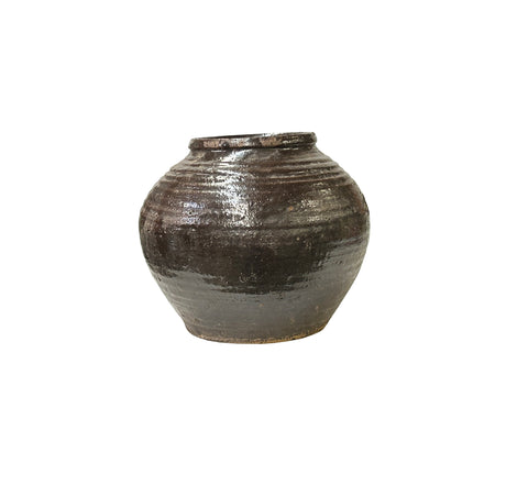 Vintage Earthy Rustic Brown Black Village Rural Pottery Ceramic Pot Vase JK236S