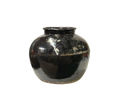Vintage Earthy Rustic Black Village Rural Pottery Ceramic Pot Vase JK237S
