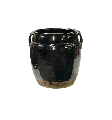 Vintage Earthy Dark Brown Black Village Rural Pottery Ceramic Pot Vase JK239S