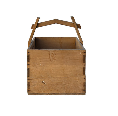 Vintage Rustic Raw Wood Light Tan Square With Handle Wood Bucket JK245S