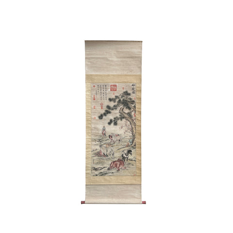 Vintage Chinese Ink Brush Divine Horses Scenery Scroll Painting Wall Art jk254S