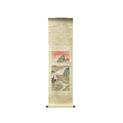 Vintage Chinese Color Ink Brush Scenery Scroll Painting Wall Art jk260S