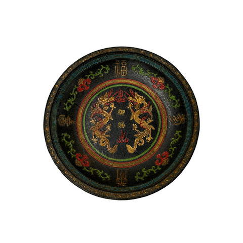 Chinese Round Shape Double Dragons Collectible Ink Pad Display Art JK277S