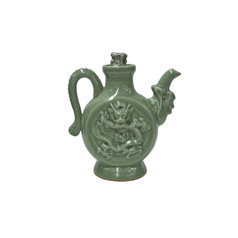 Oriental Celadon Green Wine Jar Shape Dragon Ceramic Art Vase Jar JK278S