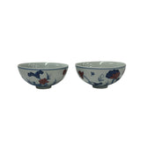 Pair Chinese Porcelain Blue White Red Flower Cup Display Art JK279S