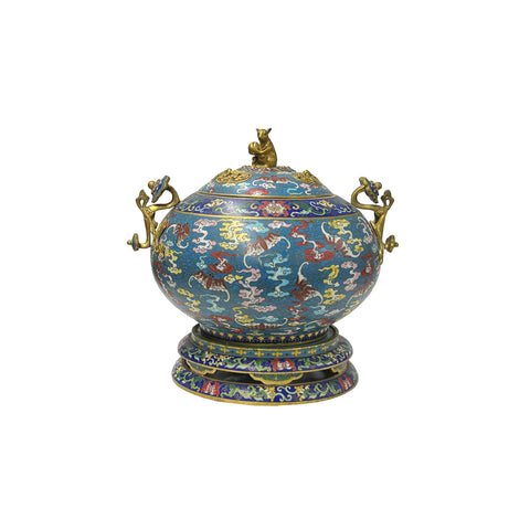 Vintage Enamel Metal Bats Ru Yi Fortune Ding Shape Incense Burner Display Art JK289S
