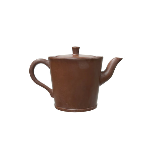 Vintage Brown Simple Cylindrical Plain Zisha Clay Teapot Art Display JK293S