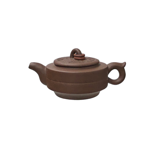 Vintage Brown Round Shape Coin Pattern Zisha Clay Teapot Art Display JK296S