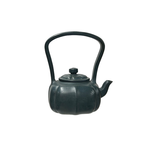 Vintage Chinese Gray Blue Persimmon Shape Zisha Clay Teapot Art Display JK297S