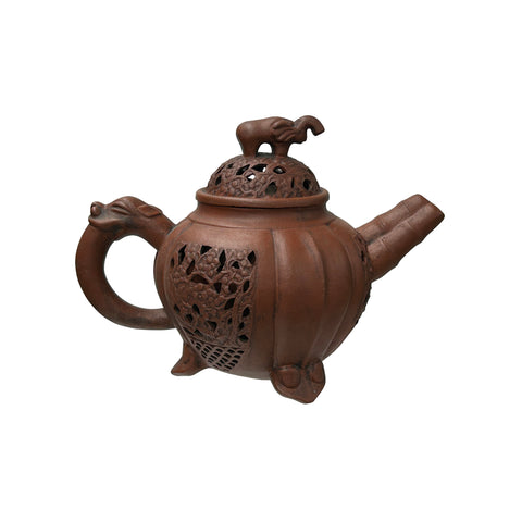 Vintage Brown Pumpkin Elephant Zisha Clay Teapot Art Display JK301S