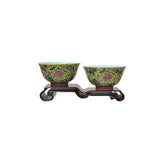 Pair Chinese Porcelain Yellow Enamel Flower Cup Display Art JK307S