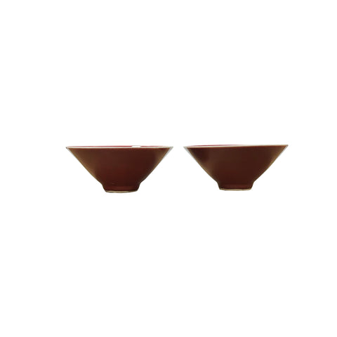 Pair Chinese Porcelain Oxblood Red Glaze Cup Display Art JK309S