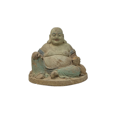 Fade Color Rustic Wood Sitting Happy Laughing Buddha Statue JK312S