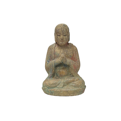 Fade Color Rustic Wood Sitting Monk Lohan Statue JK313S